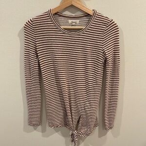 Madewell Women’s Striped Brown White Long Sleeve Top Knot Size XXS
